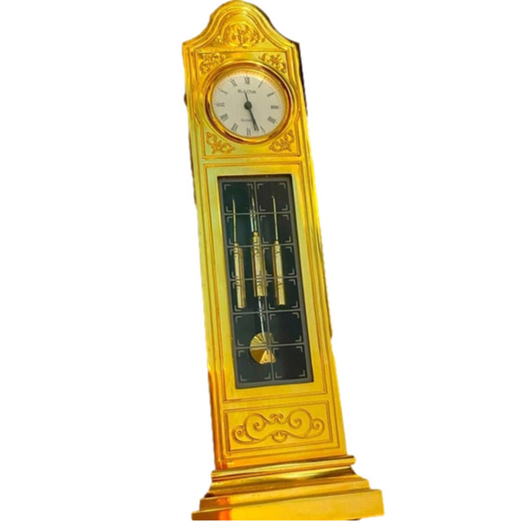 VINTAGE 80s Bulova Miniature Grandfather Clock Cantebury B0550 Brass - Picture 1 of 8